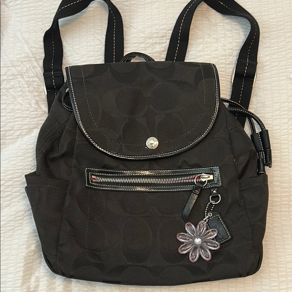 Coach Black Backpack Purse with Floral Charm